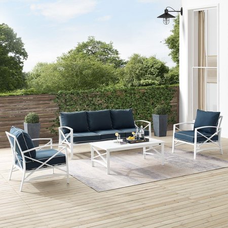 CLAUSTRO Outdoor Sofa Set, Navy & White - Sofa, Coffee Table & 2 Arm Chairs - 4 Piece CL2448275